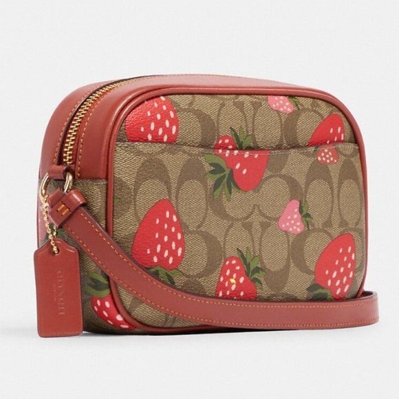 NWT Mini Jamie Camera Bag In Signature Canvas With Wild Strawberry Print - Picture 4 of 5